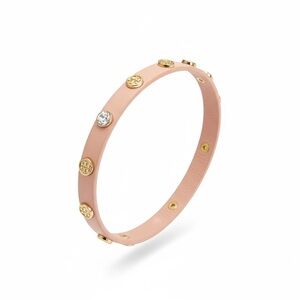 Tory Burch pink leather wrap bracelet double logo miller
